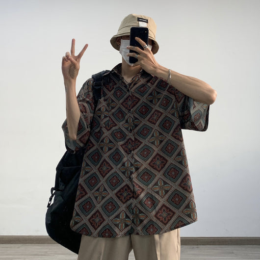 Camisa Floral Retro Holgada de Manga Larga para Hombre - Image 4