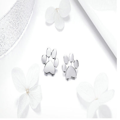 Aretes de Plata S925 con Huella de Mascota y Baño de Oro Blanco - Image 5