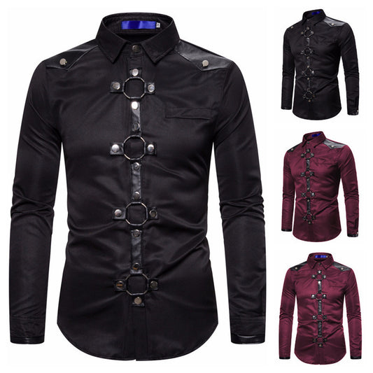 Camisa Gótica Casual de Manga Larga con Remaches para Hombre
