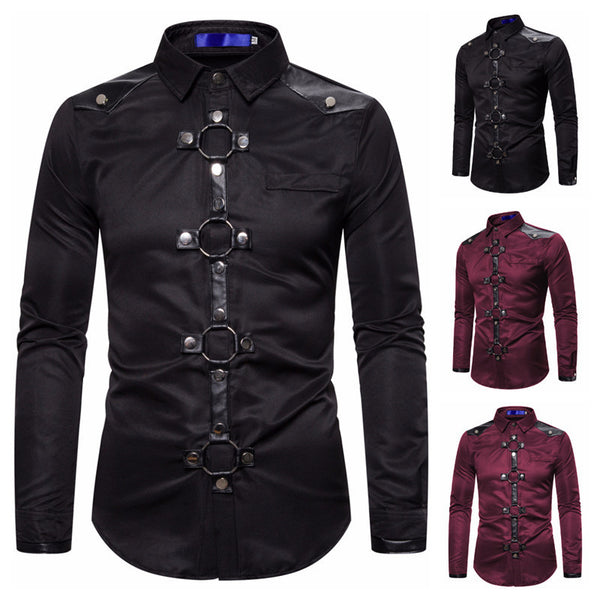 Camisa Gótica Casual de Manga Larga con Remaches para Hombre