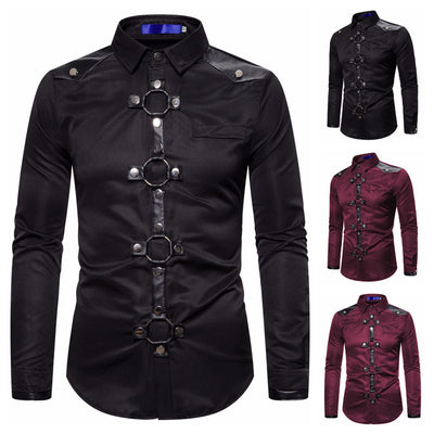 Camisa Gótica Casual de Manga Larga con Remaches para Hombre