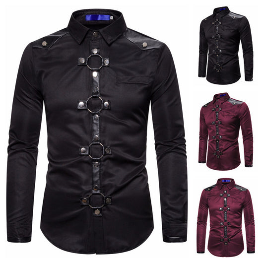 Camisa Gótica Casual de Manga Larga con Remaches para Hombre