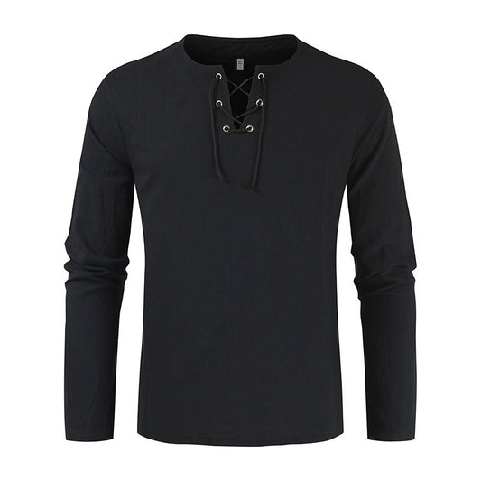 Camisa de Lino y Algodón con Cordones para Hombre