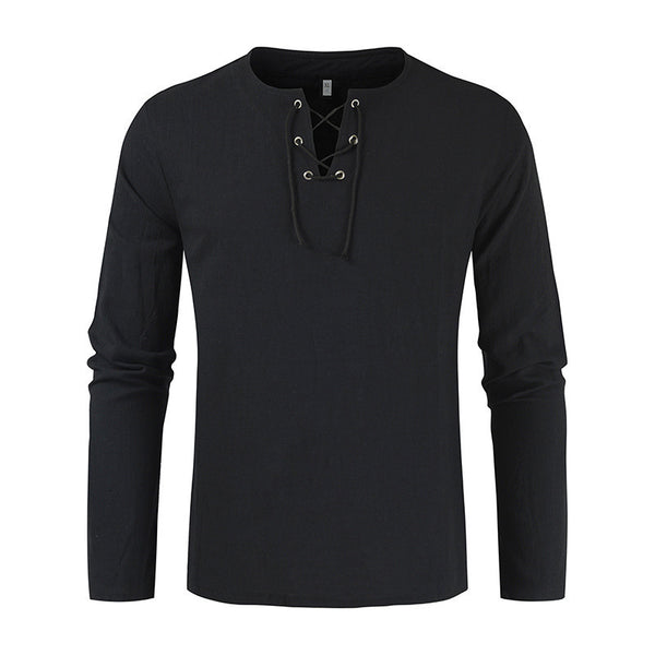 Camisa de Lino y Algodón con Cordones para Hombre