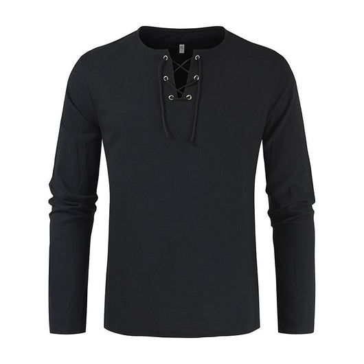 Camisa de Lino y Algodón con Cordones para Hombre