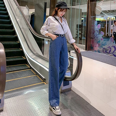 Jeans Cintura Alta Pierna Ancha Efecto Reductor Azul Oscuro para Mujer - Image 4