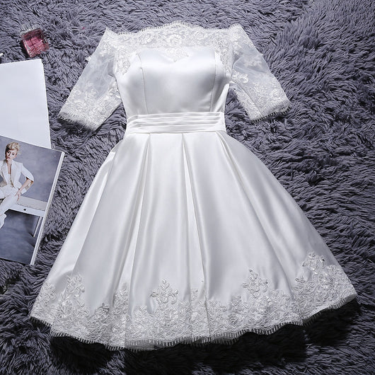Vestido de Dama de Honor Elegante Cuello Bote Línea A Champagne Reflectante - Image 6