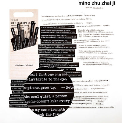 Life Excerpt Series literary handbook material decoration stickers with various quotes and phrases in black and white typewriter font. - Image 17