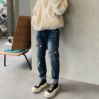 Jeans Slim Fit Hombre con Parches Retro - Estilo Juvenil Recto - Image 12
