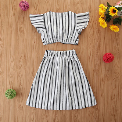 Vestido Mini Blanco a Rayas con Mangas Aleteo para Niñas - Image 3