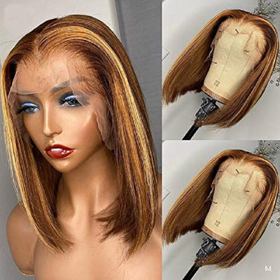 Peluca Corta Recta Marrón Dorado para Mujer - Talla Mediana - Image 4