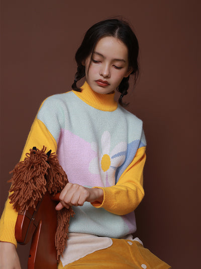 Suéter Holgado de Invierno para Niñas con Estampado Floral Suave - Image 3
