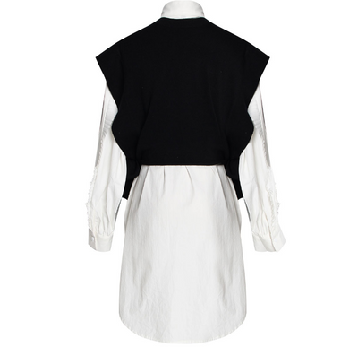 Conjunto de Dos Piezas: Chaleco de Encaje y Vestido Camisero Blanco - Image 4