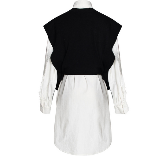 Conjunto de Dos Piezas: Chaleco de Encaje y Vestido Camisero Blanco - Image 4