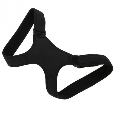 Black back shoulder spine posture corrector worn over a white long-sleeved shirt, showing adjustable straps. (2 pcs) - Image 4