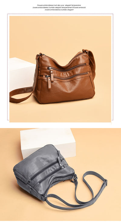 Bolso Bandolera de Cuero Genuino Lavado - Diseño Minimalista Versátil - Image 16