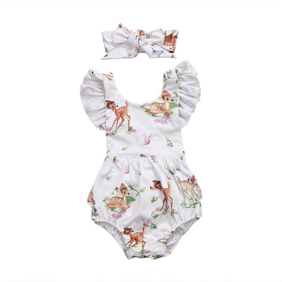 Conjunto de Verano para Bebé Niña con Venado Cartoon y Diadema con Lazo