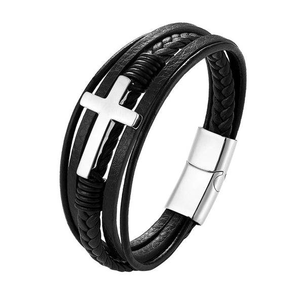 Pulsera Tejida Acero Inoxidable Dorado Negro Multicapa