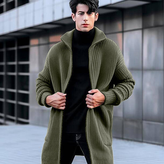 Suéter Abrigo Liso de Largo Medio para Hombre - Image 3