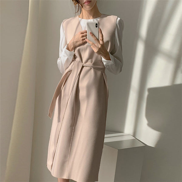 Vestido Elegante sin Mangas de Lana con Escote en V - Image 13