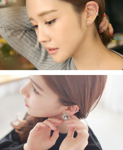 Aretes de Plata 925 con Alfabeto Coreano y Zirconia - Image 2