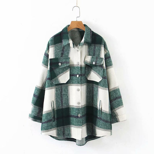Chaqueta Camisa de Lana a Cuadros con Solapa para Mujer - Image 2