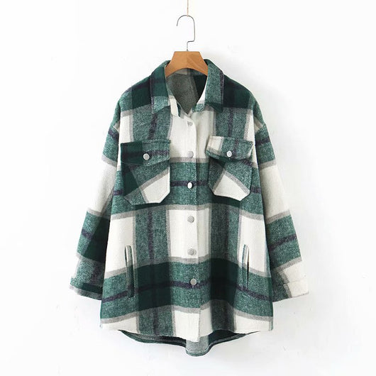 Chaqueta Camisa de Lana a Cuadros con Solapa para Mujer - Image 2