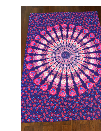 Large blue mandala hanging cloth with a detailed circular pattern and floral borders, made of chemical fiber. - Image 15