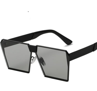 Silver-framed square polarized sunglasses with dark gray lenses and textured temples on a white background. - Image 6