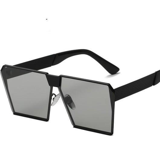 Silver-framed square polarized sunglasses with dark gray lenses and textured temples on a white background. - Image 6