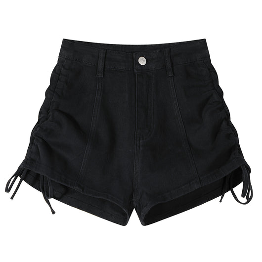 Shorts Denim Cintura Alta con Cordón y Pierna Ancha - Image 8