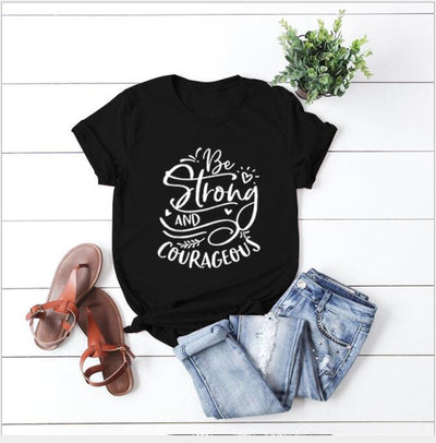 Camiseta Mujer Sé Fuerte y Valiente - Estilo Urbano Manga Corta - Image 3