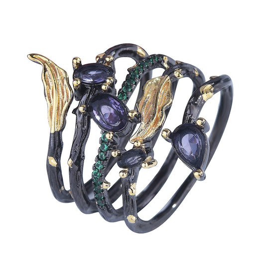 Anillo de Diamante Multicolor con Diseño de Hoja y Pluma - Image 6