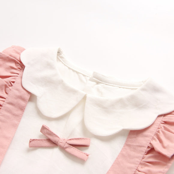 Vestido Infantil de Manga Larga con Cuello de Pétalos para Primavera y Otoño