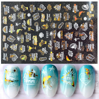 Stickers de Uñas 3D Hojas de Arce, Flamencos y Playa con Detalles Dorados - Image 15