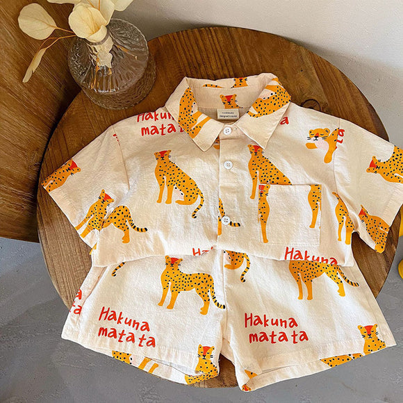 Conjunto de Dos Piezas: Camisa Estilo Vaquero de Manga Corta para Niños