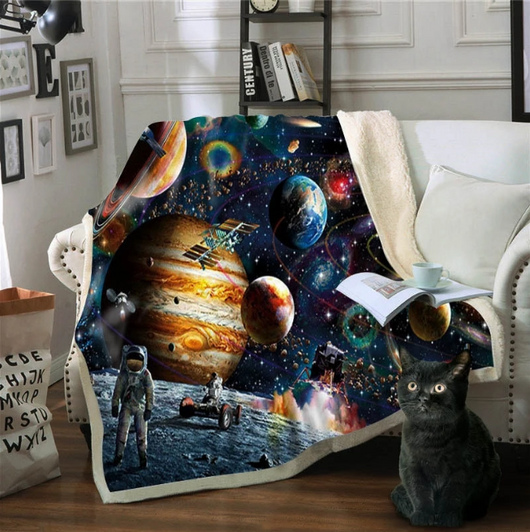 Manta Polar de Perezoso Cartoon Universo Espacio Exterior Sherpa Fleece