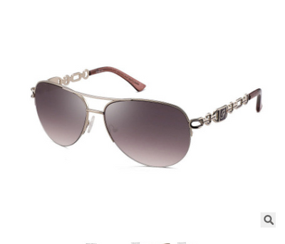 Women's pilot sunglasses with rose gold frames, pink mirrored lenses, and chain-link detail on the temples. - Image 8
