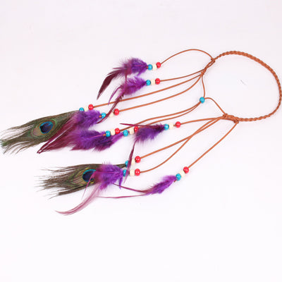 Adorno para cabello con cuerda de cuero y pluma de pavo real - Image 15