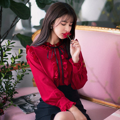 Blusa de Gasa Manga Larga Roja