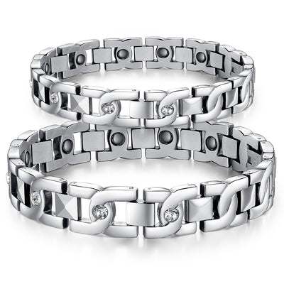 Pulsera de Pareja en Acero Titanio con Cristales Brillantes