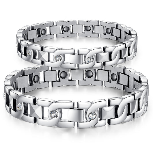 Pulsera de Pareja en Acero Titanio con Cristales Brillantes