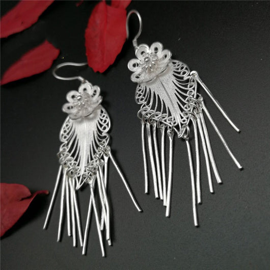 Aretes de Plata Esterlina con Borla Floral - Image 3