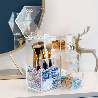 Organizador de Maquillaje y Joyas Acrílico Transparente con Tapa