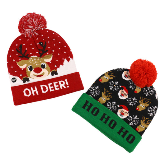 Gorro Navideño Tejido con Diseño de Reno y Muñeco de Nieve - Image 3