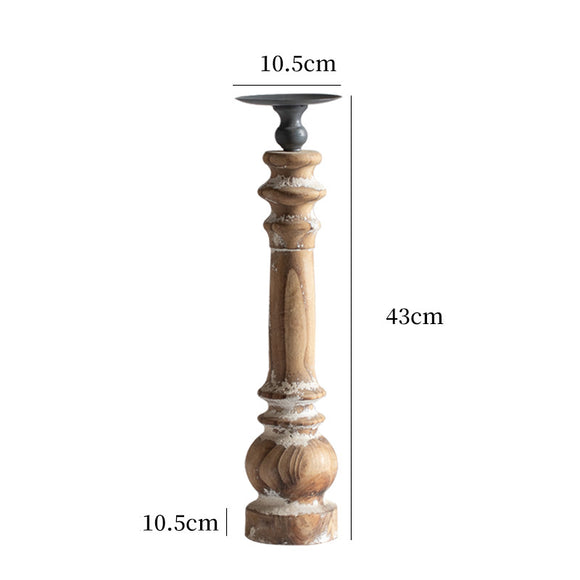 Portavelas Retro Americano de Madera Maciza y Hierro Forjado