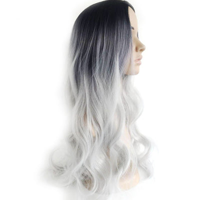 Peluca Larga Rizada Gris Plata - Efecto Natural Cosplay - Image 9