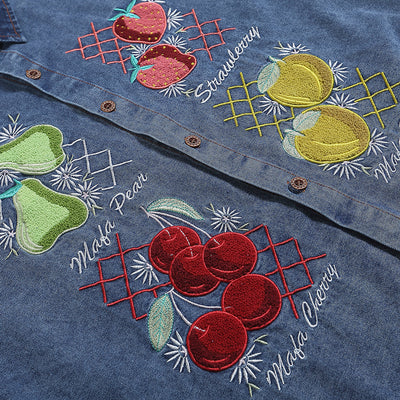 Camisa Denim Lavada con Bordado de Frutas - Manga Corta - Image 3