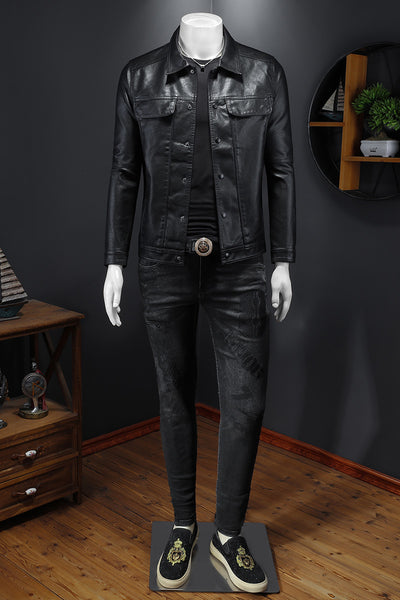 Chaqueta de Cuero para Motociclista con Solapa Clásica - Image 8