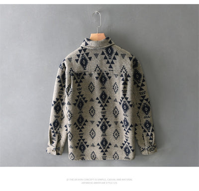 Camisa Casual de Lana Jacquard Retro para Hombre - Manga Larga Otoño - Image 12
